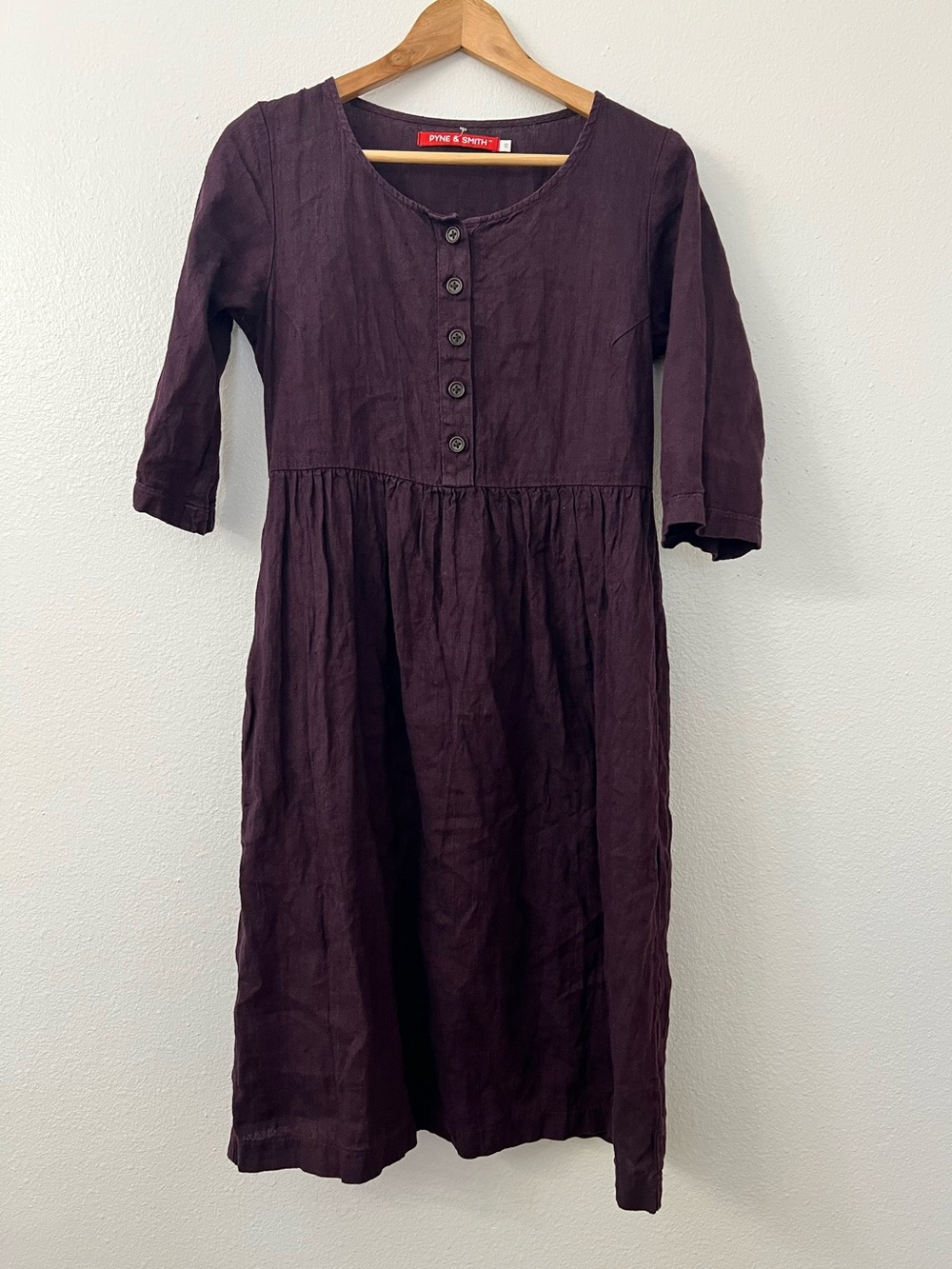 Pyne and Smith European Linen Plum Button-Front Midi Dress